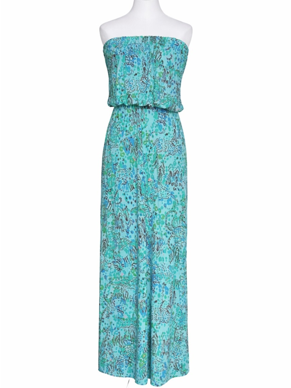 Lilly Pulitzer Size Small Morada Maxi Dress Shorely Blue Strapless Animal Print